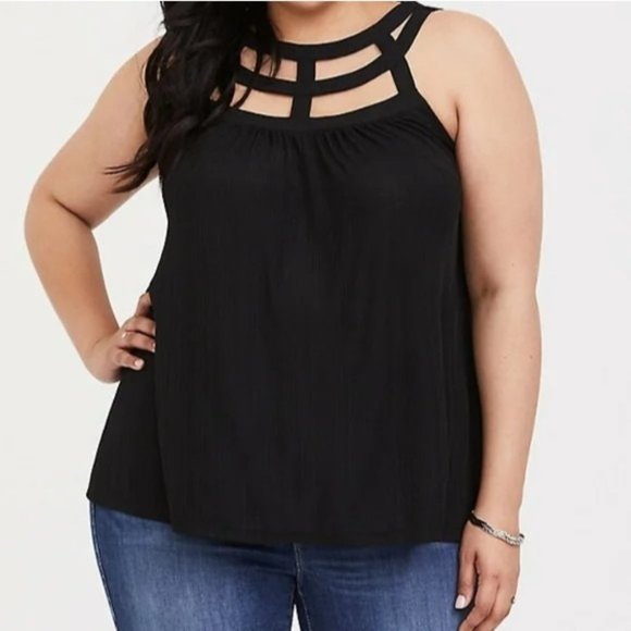 Torrid SZ 3 EUC BLACK CREPE CAGE SWING TANK - Picture 1 of 5